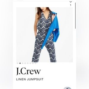 J. Crew navy and white linen jumpsuit size 2